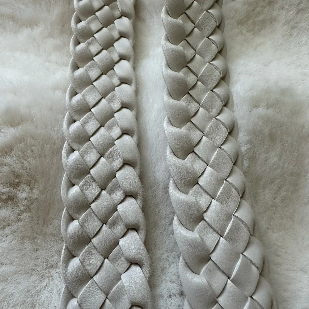 Elegant Off White/Ivory Braided Belt With Silver Buckle - Boho Chic Coastal ~ M.